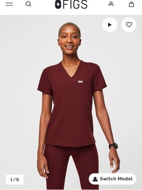 Figs Burgundy Medical Scrub Top and Jogger Pants Set